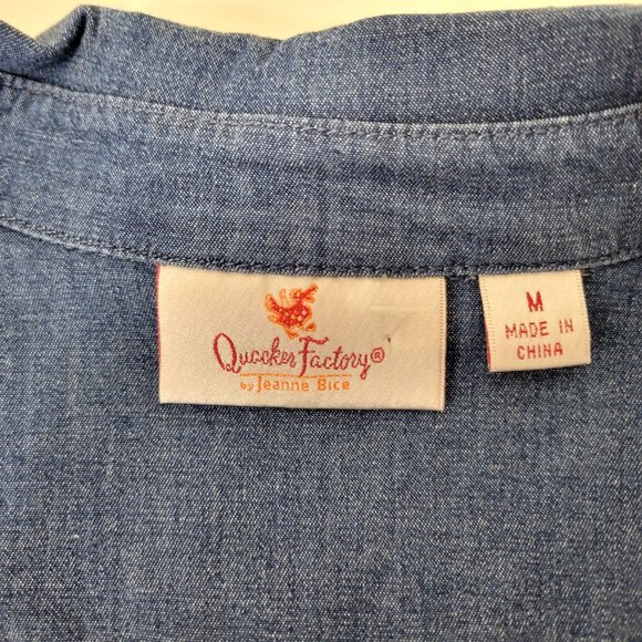 Quacker Factory Denim Button-Down Shirt With Rhinestone Embellishments Women's M - Picture 3 of 5